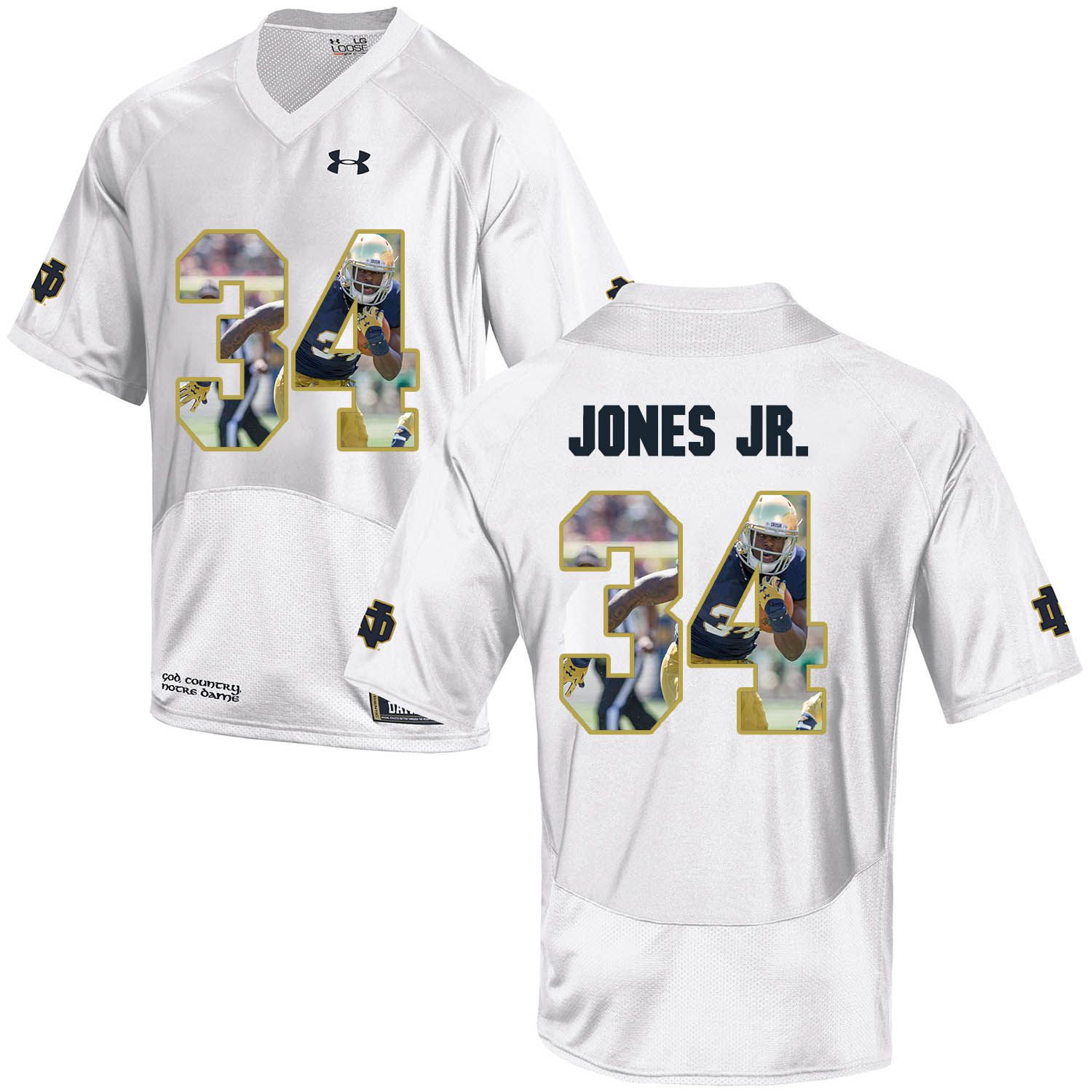Men Norte Dame Fighting Irish #34 Jones jr White Fashion Edition Customized NCAA Jerseys->customized ncaa jersey->Custom Jersey
